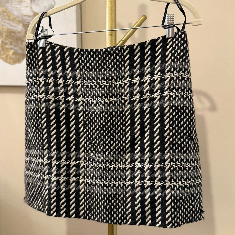 Karen Millen Monochrome Plaid Mini Skirt Black & White Plaid Size 8 wool blend - Picture 15 of 17